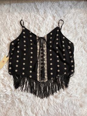 NWT Women’s Boot Barn IdyllWind Fringe Tank Top Size Large Black & White Western